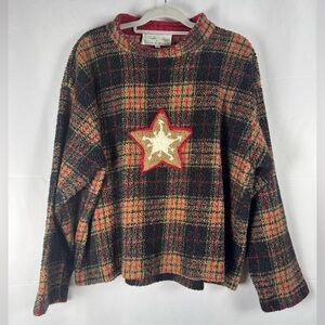 Tasha Polizzi VTG Pullover XL Texas Star Plaid Equestrian Ranch Western Country